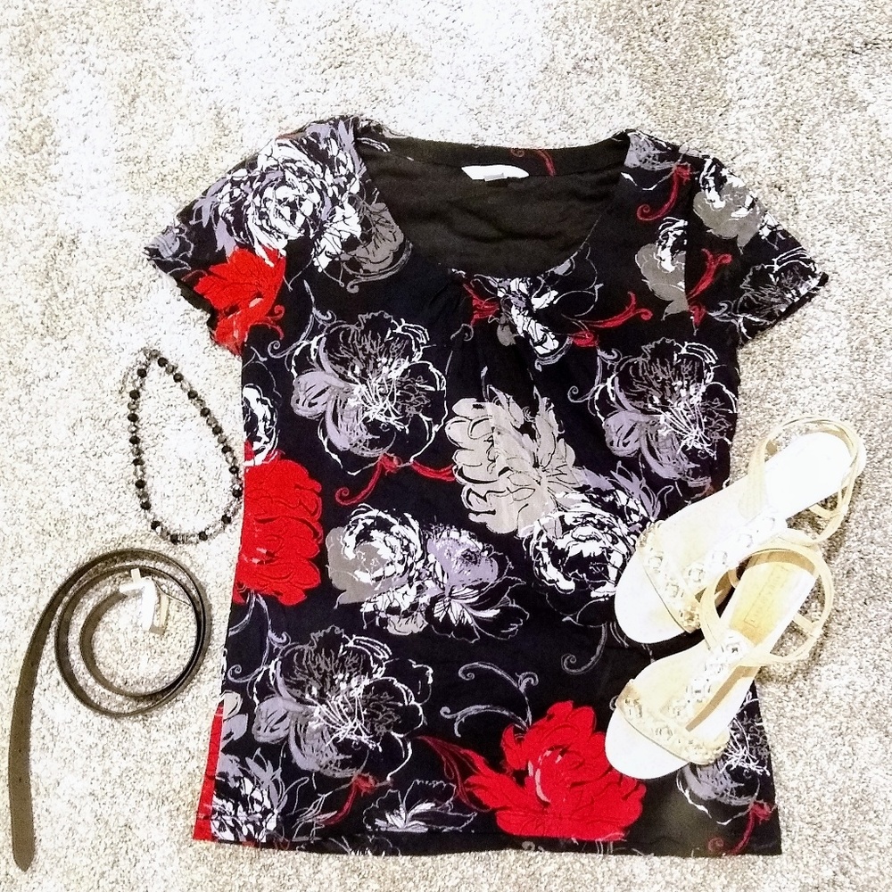 Womens red flowered blouse